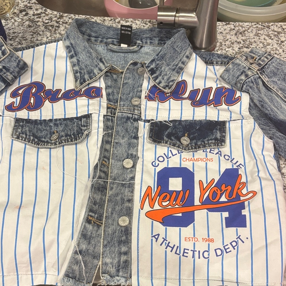 Denim and White Striped Jacket